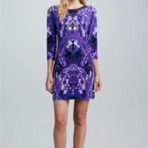 Ali Ro leather detailed paisley print shift dress size large